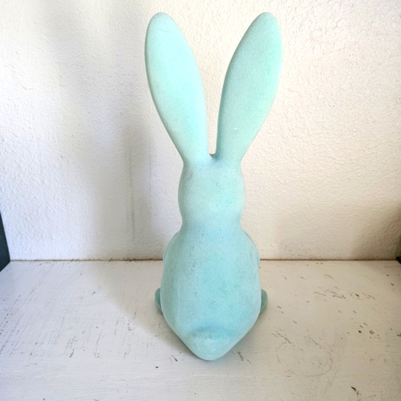 Bath & Body Works rabbit jar candle holder turquoise blue flocked 12 inches - Picture 3 of 10